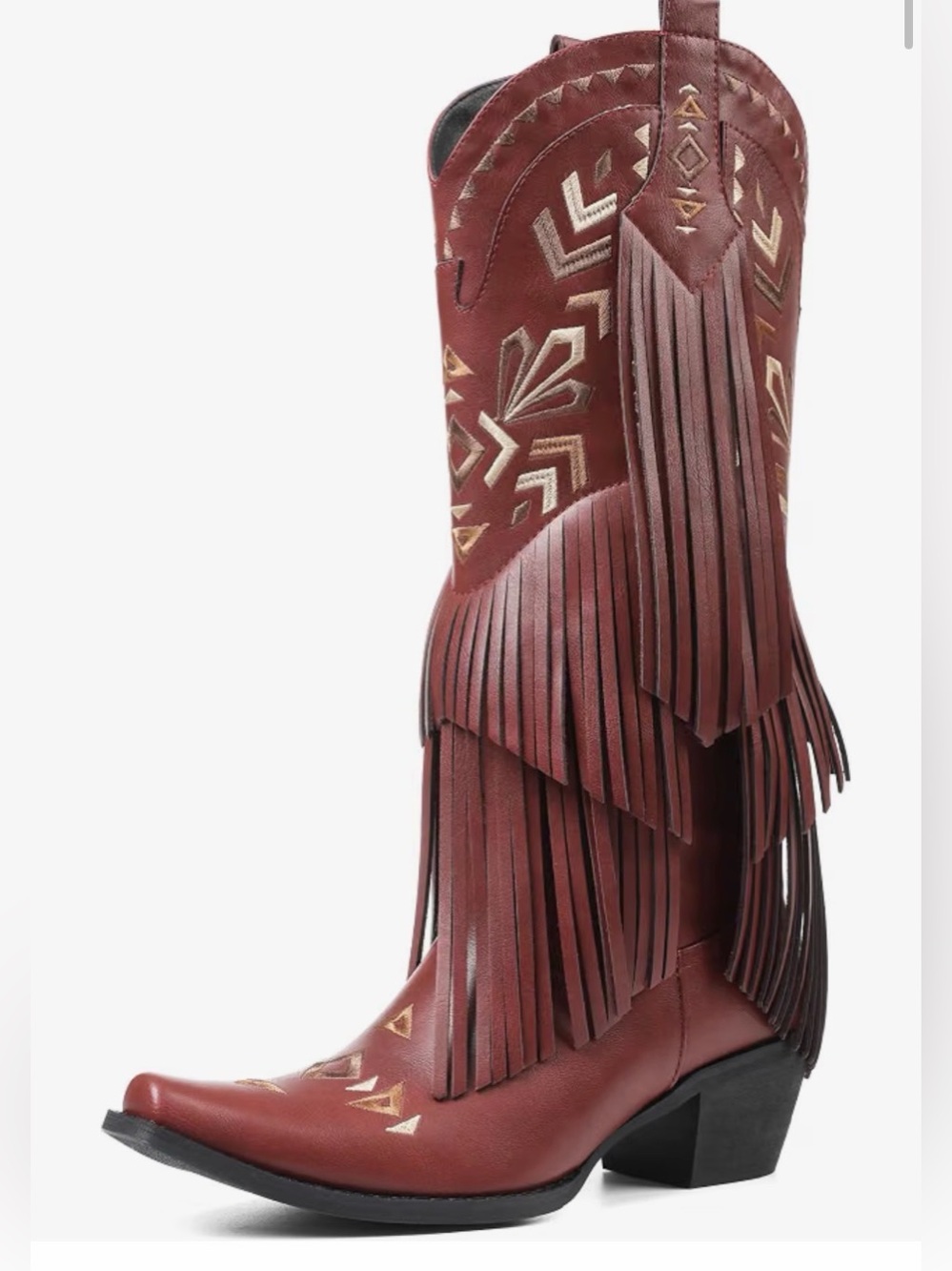 S92 Fringed Burgundy Western Cowgirl Boots for Women
